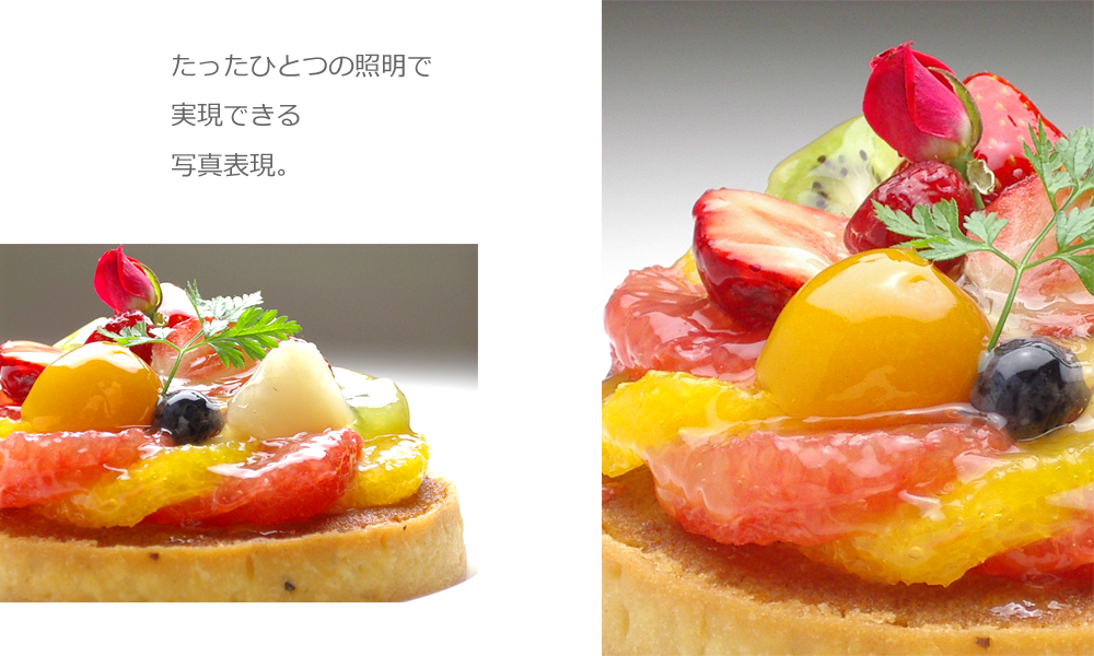 商品写真撮影用照明RIFA（リファー）-F40×40cmで撮影したケーキの商品写真例