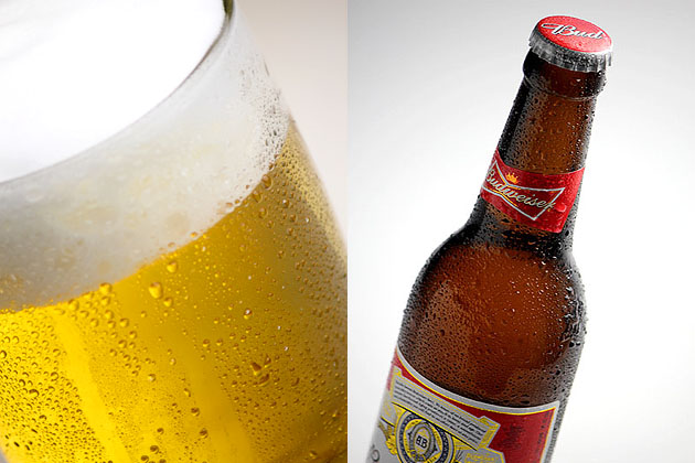 ジョッキに注いだビールと、ビールのボトルの商品写真作例