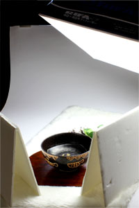 撮影用照明RIFA（リファー）-F40×40cmを使った料理写真の撮影状況